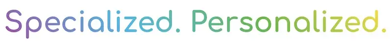 A rainbow gradient of text showing that ADHD and anxiety require a specialized and personalized approach to support.